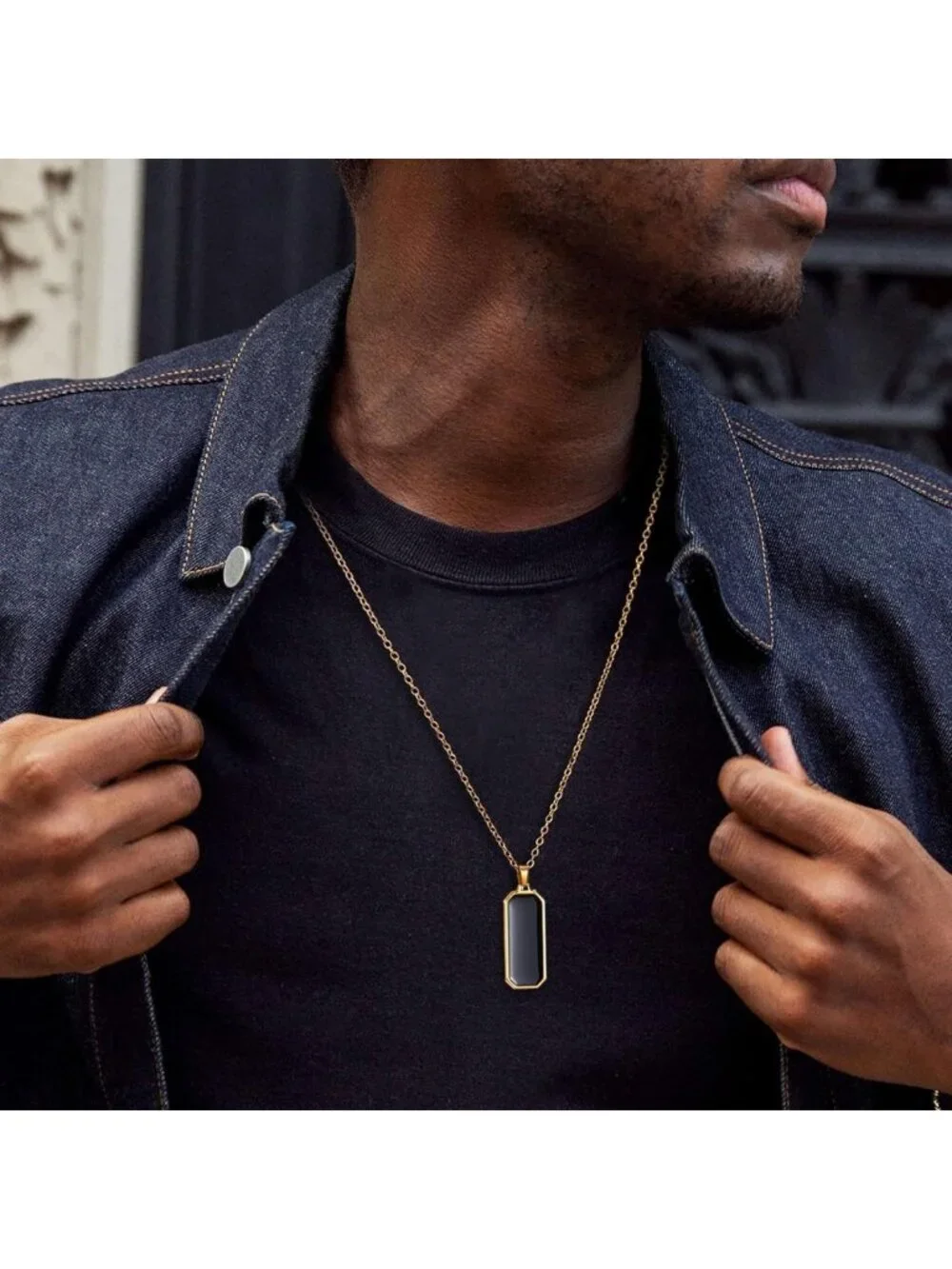 Stylish Black Onyx Pendant Necklace for Men & Women - 14k Gold Plated Jewelry